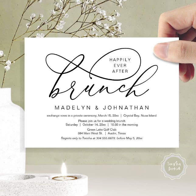 Happily Ever After Lunch, Wedding Elopement Invitation (Happily Ever After Brunch, Wedding Elopement Party Invitation Card, PDF, Classy, Black and White)