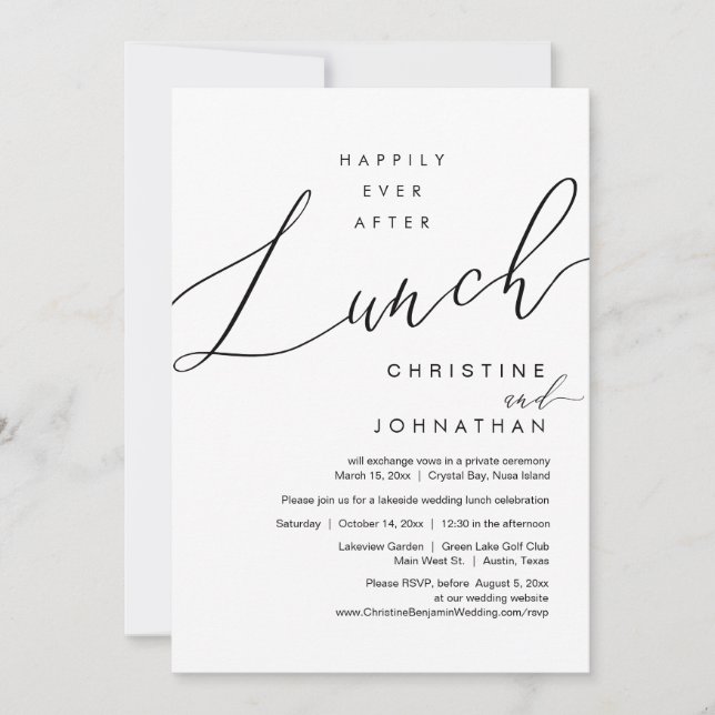 Happily Ever After Lunch Wedding Elopement Script Invitation (Front)