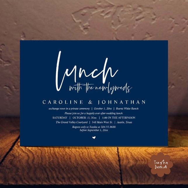 Happily Ever After Lunch With The Newlyweds Invitation (Lunch with the Newlyweds, Happily Ever After Modern Minimalist Invitation Card PDF Navy Blue)