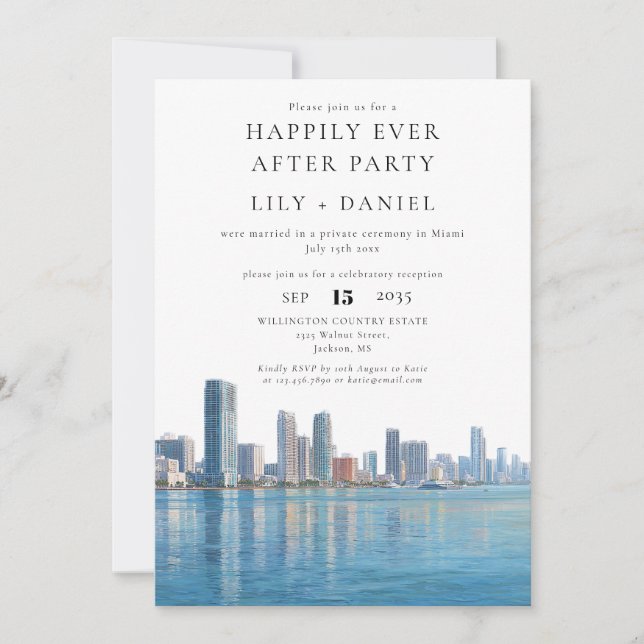 Happily Ever After Miami Wedding Invitation (Front)