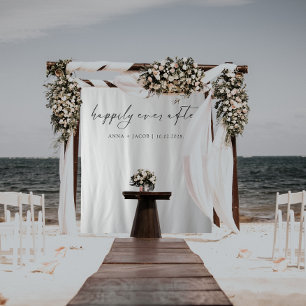 Happily Ever After Minimalist B&W Wedding Backdrop Tapestry