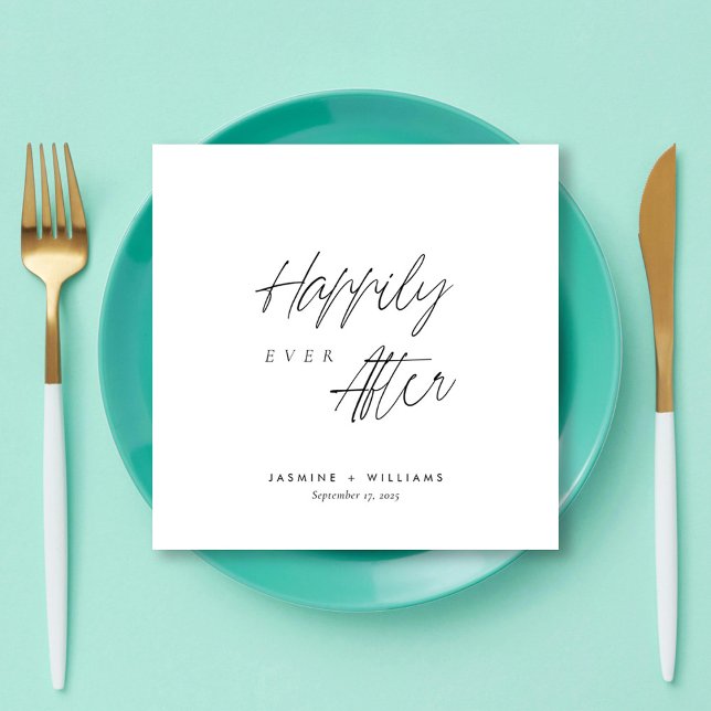Happily Ever After Minimalist Black Script Wedding Napkin (Personalized Happily Ever After Minimalist Black Script Wedding Napkins
)