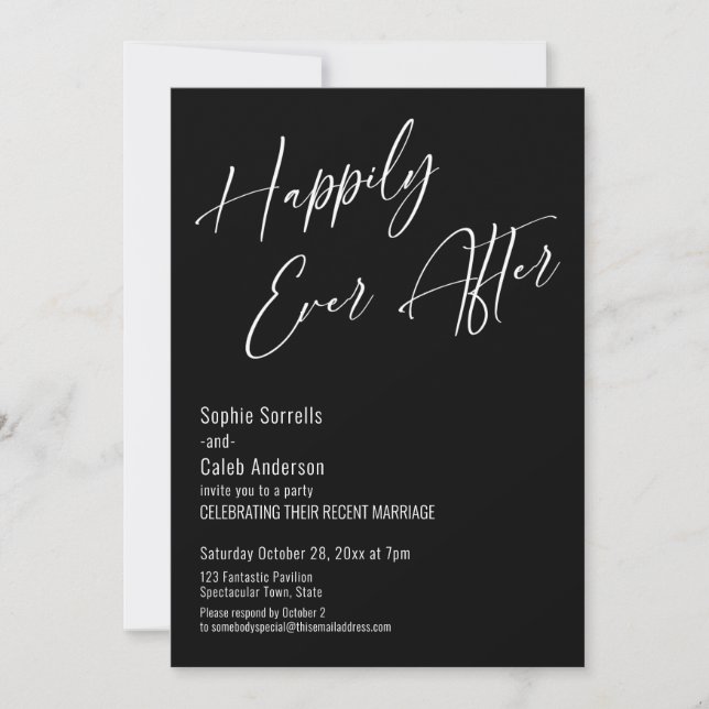 Happily Ever After Modern Elegant Black Invitation (Front)