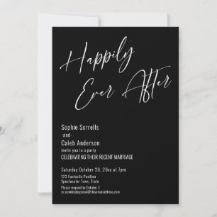 Happily Ever After Modern Elegant Black Invitation