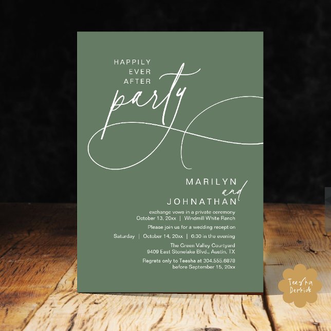 Happily Ever After Modern Elegant Wedding Dinner Invitation (Happily Ever After Modern Elegant Romantic Wedding Reception Dinner Invitation Card in Sage Green)