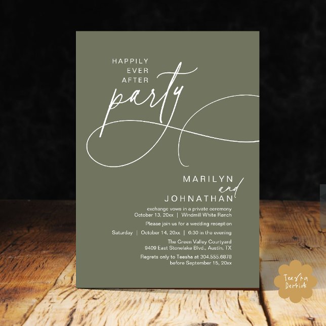Happily Ever After Modern Elegant Wedding Dinner Invitation (Happily Ever After Modern Elegant Romantic Wedding Reception Dinner Invitation Card in Olive Sage)