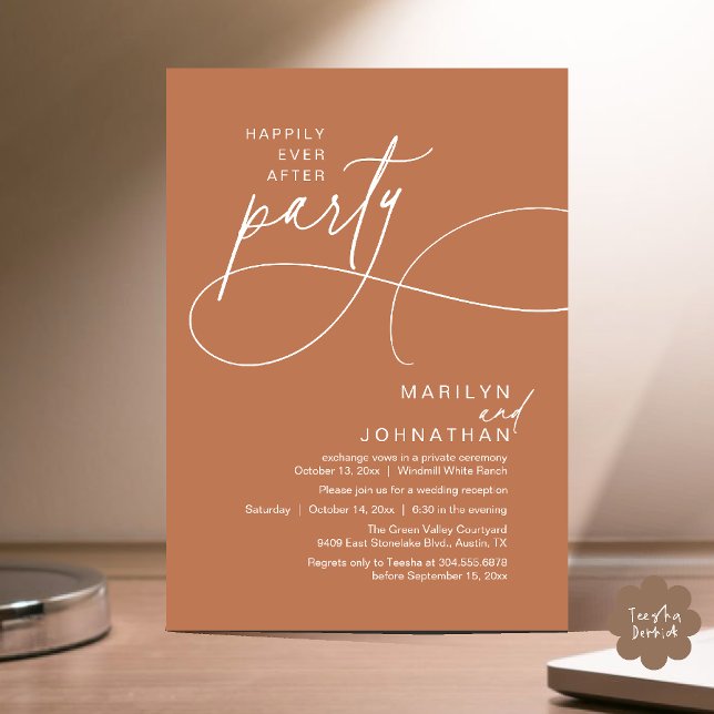 Happily Ever After Modern Elegant Wedding Dinner Invitation (Happily Ever After Modern Elegant Romantic Wedding Reception Dinner Invitation Card in Copper Brown)