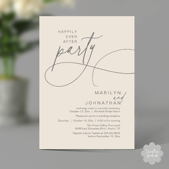 Happily Ever After Modern Elegant Wedding Dinner Invitation (Happily Ever After Modern Elegant Romantic Wedding Reception Dinner Invitation Card in Grey Cream)
