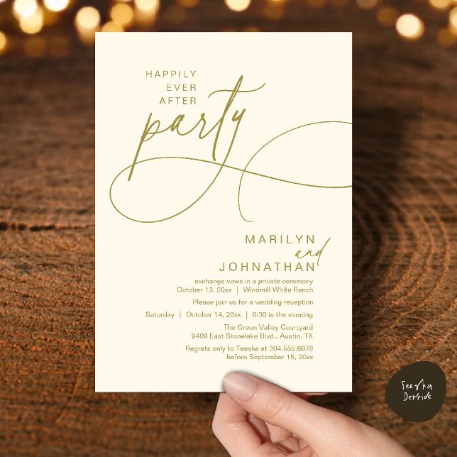 Happily Ever After Modern Elegant Wedding Dinner Invitation (Happily Ever After Modern Elegant Romantic Wedding Reception Dinner Invitation Card in Yellow Gold)