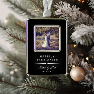 Happily Ever After Modern Elegant Wedding Photo Silver Plated Framed Ornament