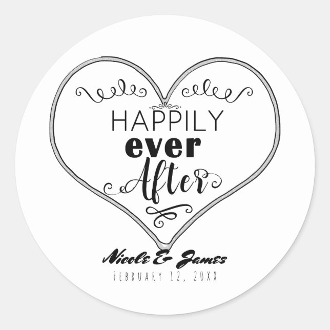 Happily Ever After Modern Fairy Tale Wedding Favou Classic Round Sticker (Front)