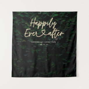 Happily ever after modern foliage wedding party tapestry
