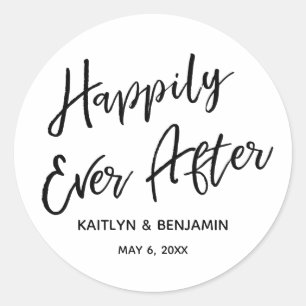 Happily Ever After Modern Handwriting Typography Classic Round Sticker