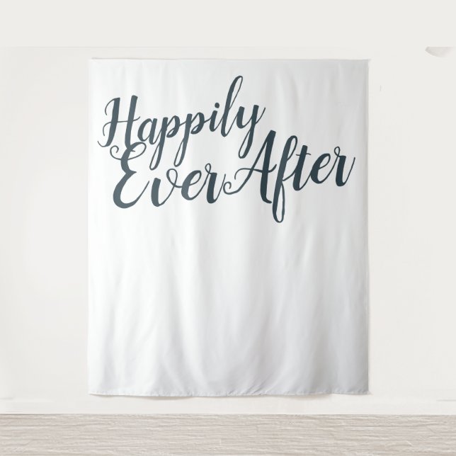 Happily Ever After Modern Wedding Backdrop Tapestry (Front)