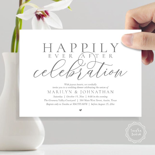 Happily Ever After Modern Wedding Celebration Invitation (Happily Ever After Modern Wedding Celebration Dinner Brunch, Lunch, Invites Card in Dark Grey)