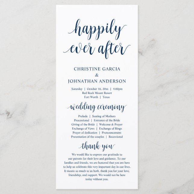 Happily ever after, Modern Wedding Ceremony Progra Programme (Front)