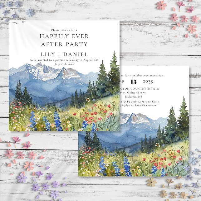 Happily Ever After Mountain Floral Wedding Invitation (Happily Ever After Mountain Floral Wedding Invitation)