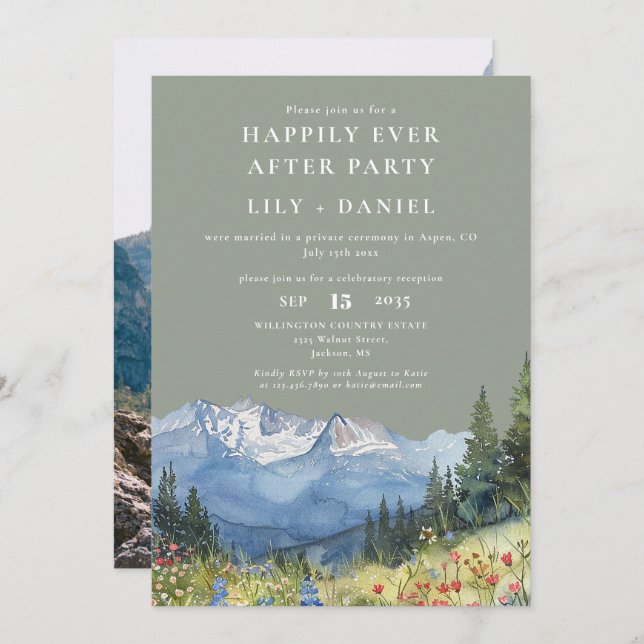 Happily Ever After Mountain Sage Wedding Photo Invitation (Front/Back)