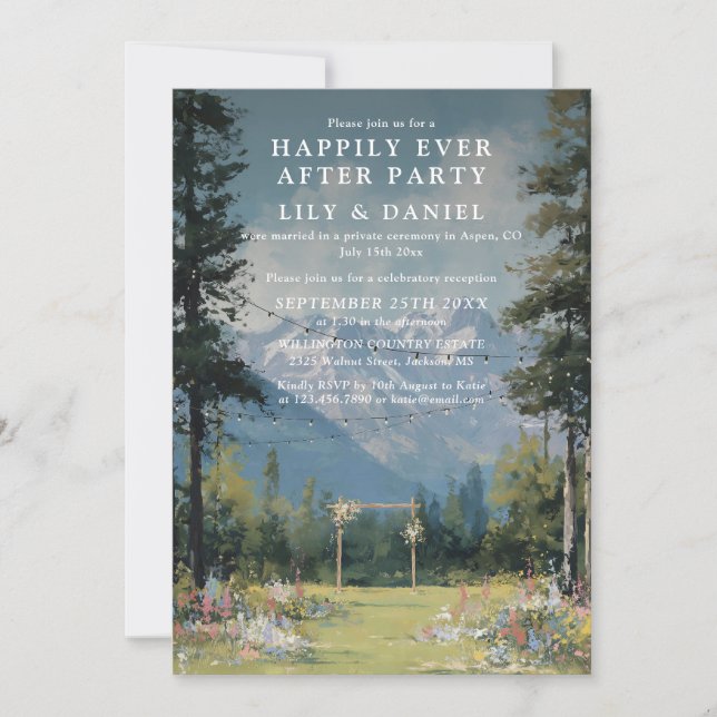 Happily Ever After Mountain Wedding Reception Invitation (Front)
