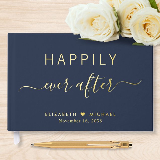 Happily Ever After Navy Blue Wedding Guest Book (Creator Uploaded)