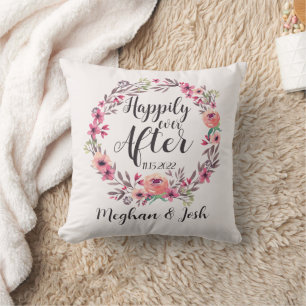 Happily Ever After Newlywed Personalised Name Date Cushion
