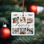 Happily Ever After Newlyweds Wedding Photo Collage Ceramic Ornament<br><div class="desc">Special personalized newlywed wedding photo collage ornament displays your own special wedding photos and memories. Our design features a simple 6 photo collage grid design with "Happily Ever After" designed in a beautiful handwritten black script style text pairing. Customize with your first names and wedding date on the back of...</div>
