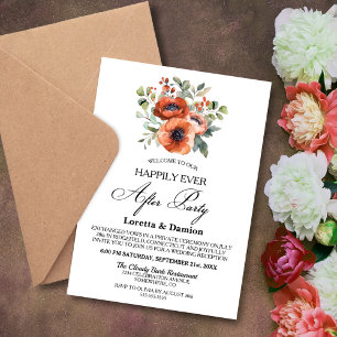 Happily Ever After Orange Floral Wedding Reception Invitation