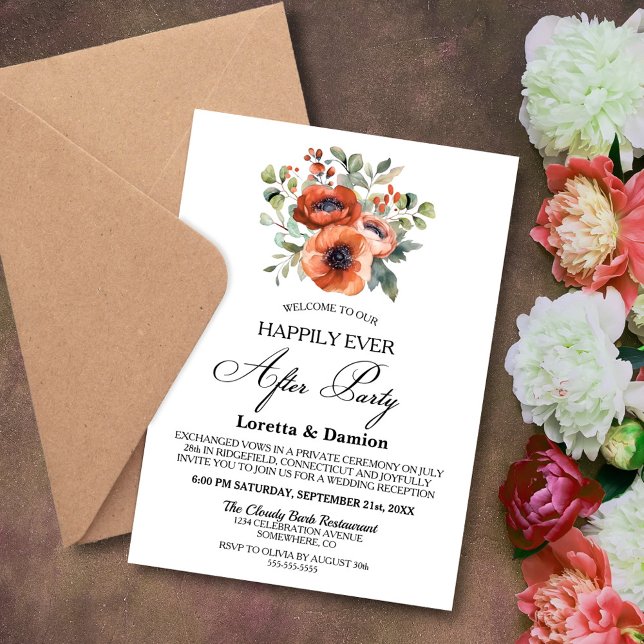 Happily Ever After Orange Floral Wedding Reception Invitation (Creator Uploaded)