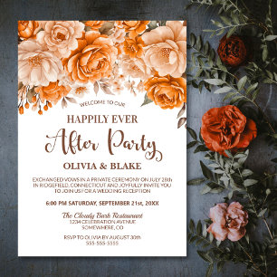 Happily Ever After Orange Floral Wedding Reception Invitation