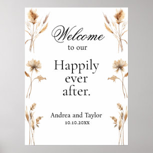 Happily Ever After Pampas Grass Wedding Reception Poster