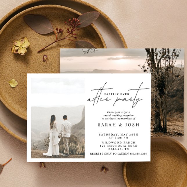 Happily Ever After Party 2 Photo Wedding Reception Announcement (Easily personalize by uploading your photos and entering your names and wedding details)