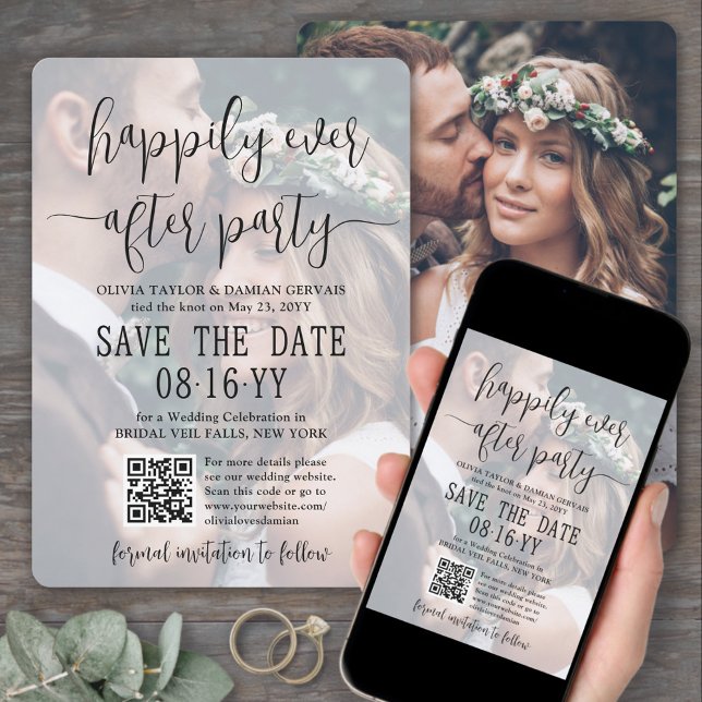 Happily Ever After Party 2 Photos Wedding QR Code Save The Date (Creator Uploaded)
