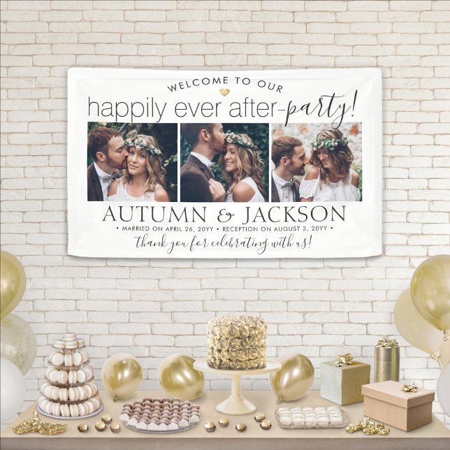 Happily Ever After Party 3 Photo Wedding Reception Banner (Creator Uploaded)