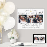 Happily Ever After Party 3 Photo Wedding Reception Poster<br><div class="desc">Welcome guests to your wedding reception with an elegant custom 3 photo collage 18"x24" poster. Pictures and all text are simple to personalize. (IMAGE PLACEMENT TIP: An easy way to center a photo exactly how you want is to crop it before uploading to the Zazzle website.) The modern minimalist black...</div>