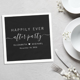 Happily Ever After Party Black Wedding Reception Napkin