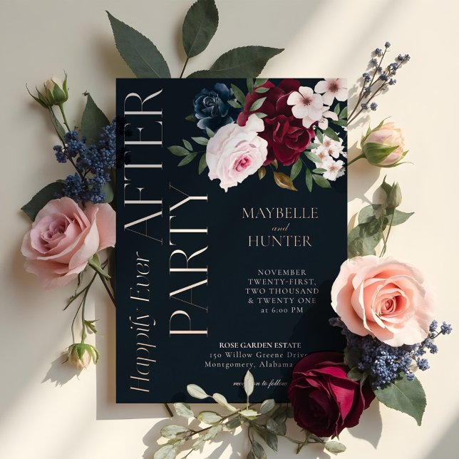 Happily Ever After Party Burgundy Navy Florals (Happily Ever After Party Burgundy Navy Florals Foil Invitation)