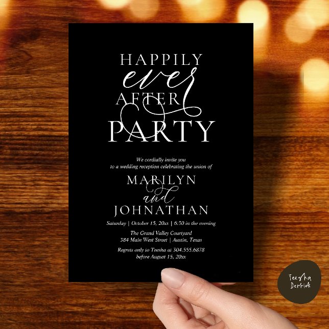 Happily Ever After Party, Classy Wedding Dinner Invitation (Happily Ever After Party, Classy Wedding Dinner Party Invitation Card in Minimalist Black)