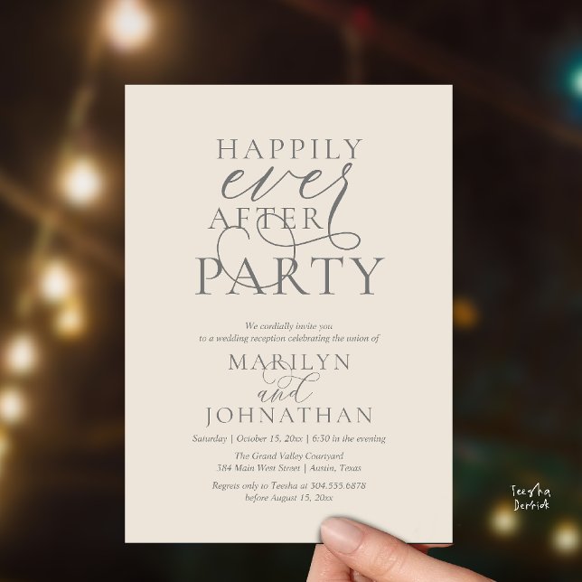 Happily Ever After Party, Classy Wedding Dinner Invitation (Happily Ever After Party, Classy Wedding Dinner Party Invitation Card in Grey Cream)