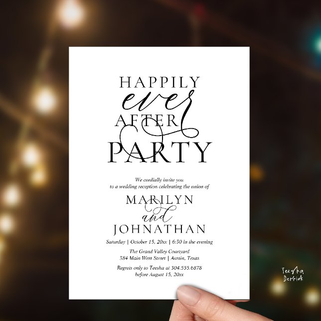 Happily Ever After Party, Classy Wedding Dinner Invitation (Happily Ever After Party, Classy Wedding Dinner Party Invitation Card in Black and White)