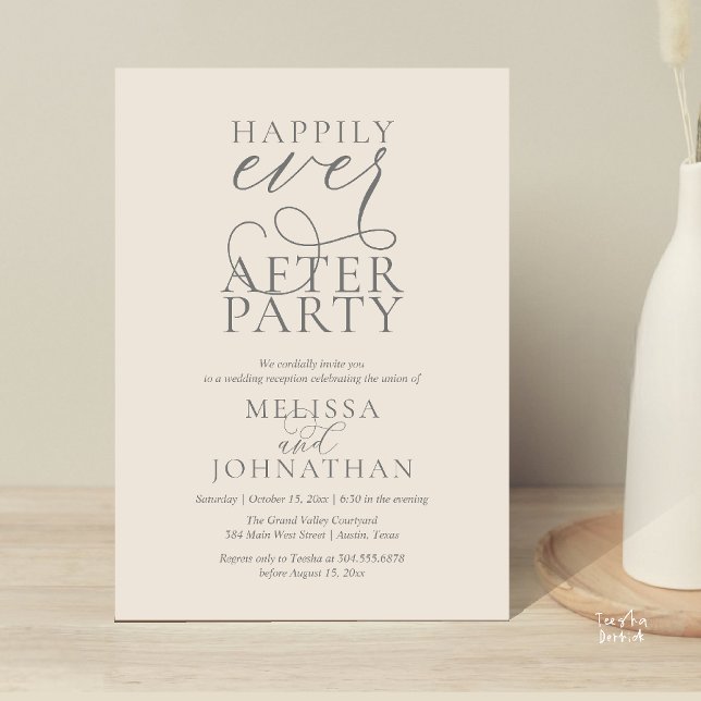 Happily Ever After Party, Classy Wedding Reception Invitation (Happily Ever After Party, Classy Wedding Reception Modern Dinner Invitation Card PDF Cream Grey)