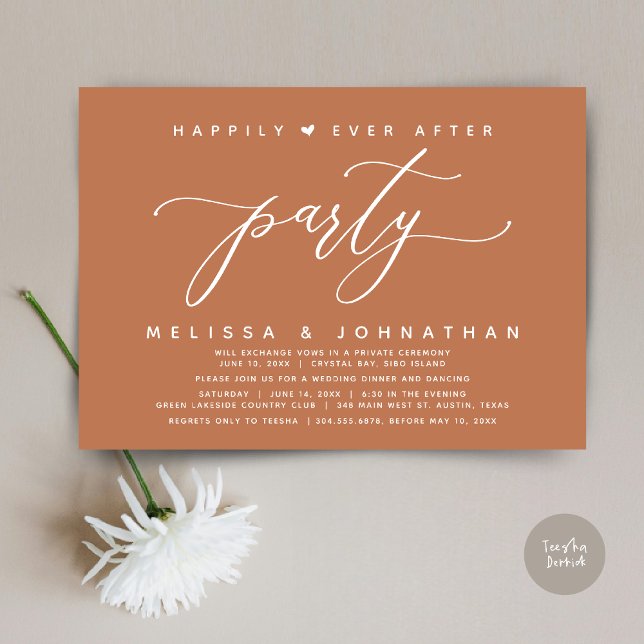 Happily Ever After Party, Copper Wedding Dinner Invitation (Modern Romantic Wedding Elopement Happily Ever After Dinner Party Invitation Card, PDF, Copper)