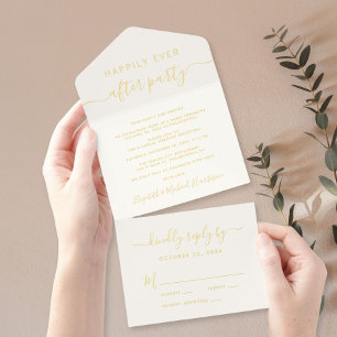 Happily Ever After Party Cream Wedding Reception All In One Invitation