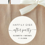 Happily Ever After Party Cream Wedding Reception Classic Round Sticker<br><div class="desc">A modern light cream sticker for your post wedding reception or party invitations,  favours and correspondence with "Happily Ever After Party" in a mix of simple typography and trendy script with swashes,  your first names and date.</div>