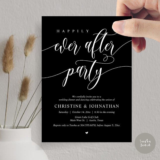 Happily Ever After Party Dinner Dancing Invitation (Happily Ever After Party Dinner Dancing Modern Invitation Card, PDF, in Classy Black)