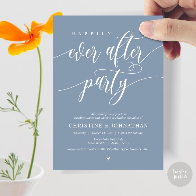 Happily Ever After Party Dinner Dancing Invitation (Happily Ever After Party Dinner Dancing Modern Invitation Card, PDF, in Dusty Blue)