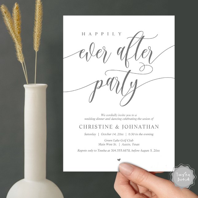 Happily Ever After Party Dinner Dancing Invitation (Happily Ever After Party Dinner Dancing Modern Invitation Card, PDF, in Dark Grey)