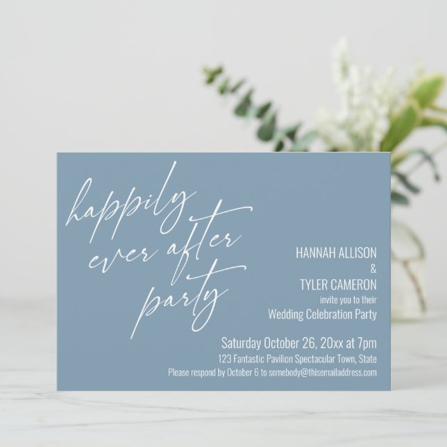 Happily Ever After Party Dusty Blue Reception Invitation (Standing Front)