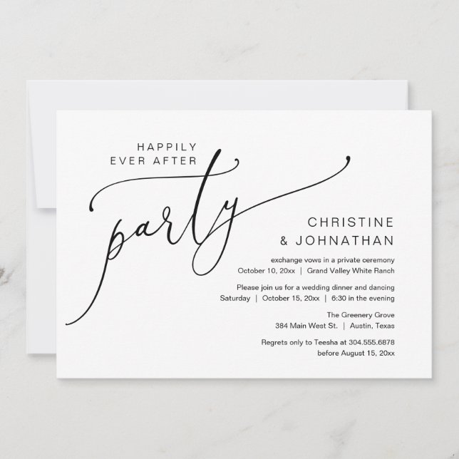 Happily Ever After Party, Elopement Dinner Dancing Invitation (Front)