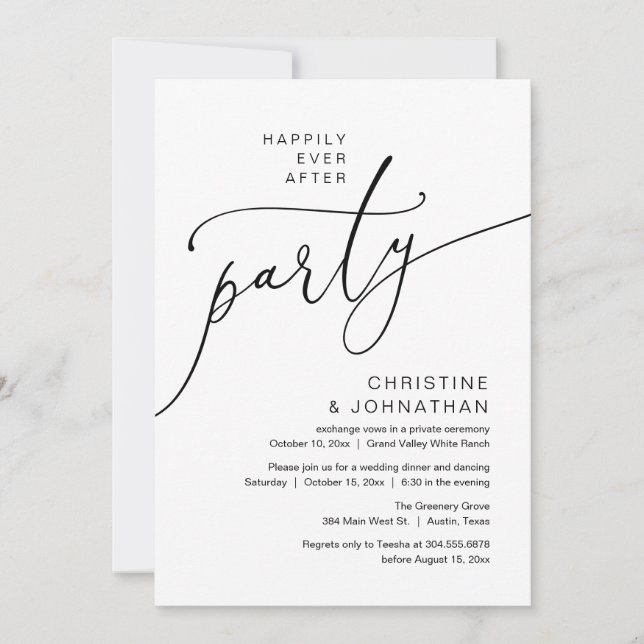 Happily Ever After Party, Elopement Dinner Dancing Invitation (Front)