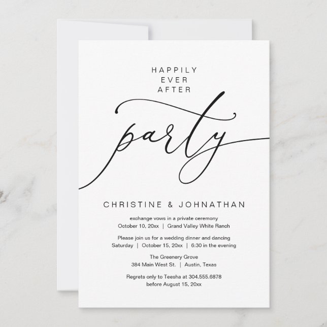 Happily Ever After Party, Elopement Dinner Dancing Invitation (Front)